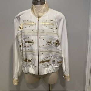 Xavier & Renee vintage off white and gold studded zip up jacket.
